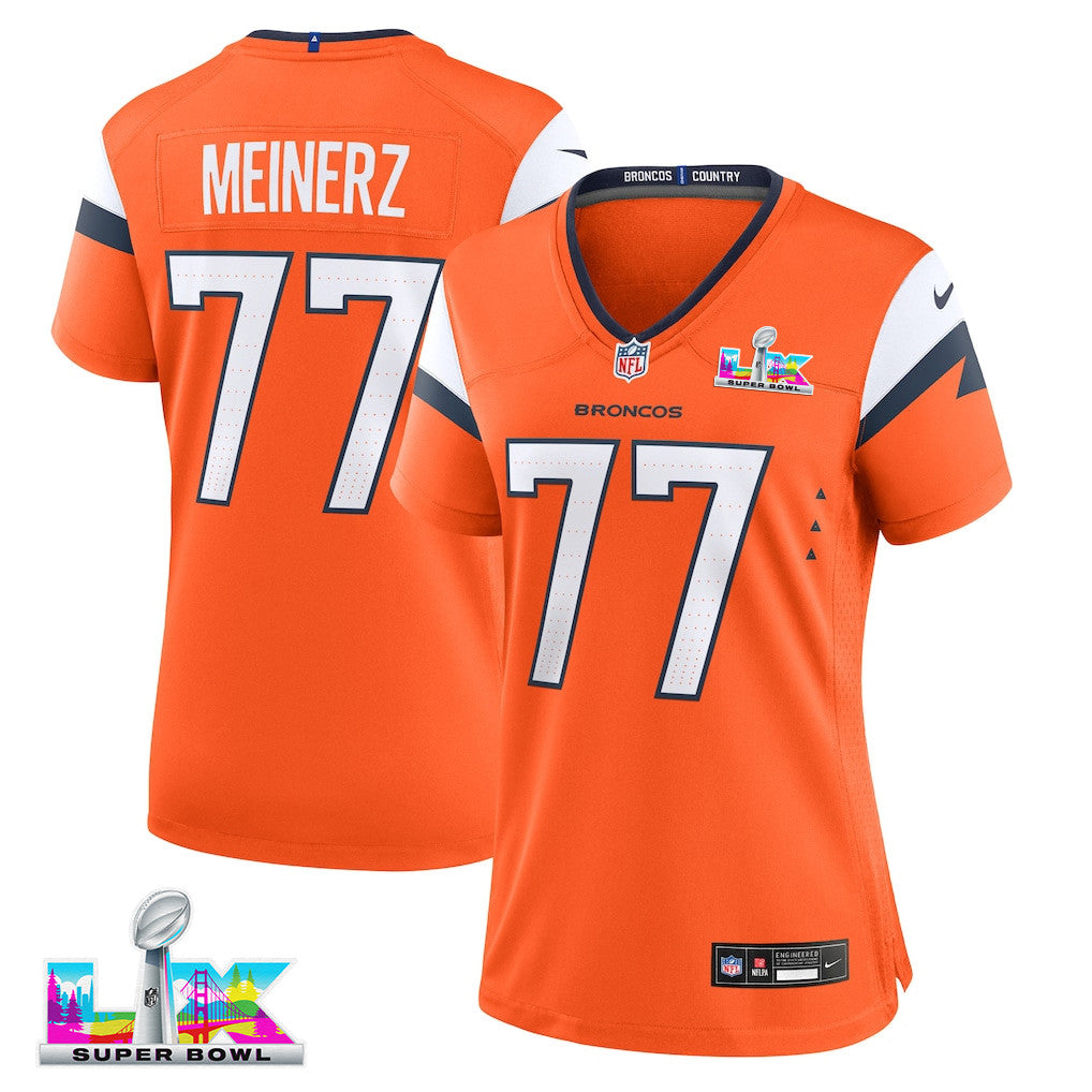 Quinn Meinerz 77 Women's Denver Broncos 2026 Super Bowl LX - Orange Game Jersey