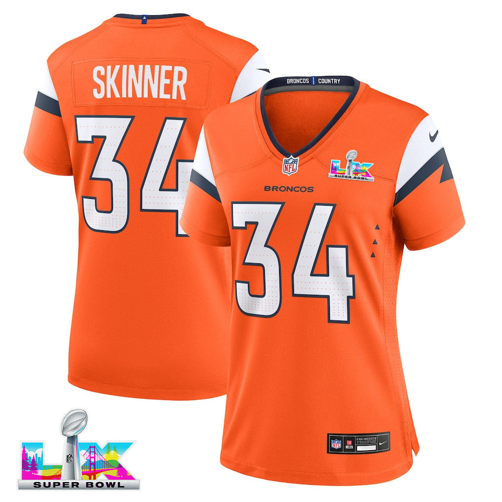 JL Skinner 34 Women's Denver Broncos 2026 Super Bowl LX - Orange Game Jersey