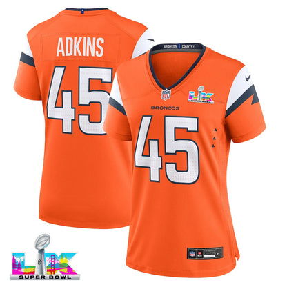 Nate Adkins 42 Women's Denver Broncos 2026 Super Bowl LX - Orange Game Jersey