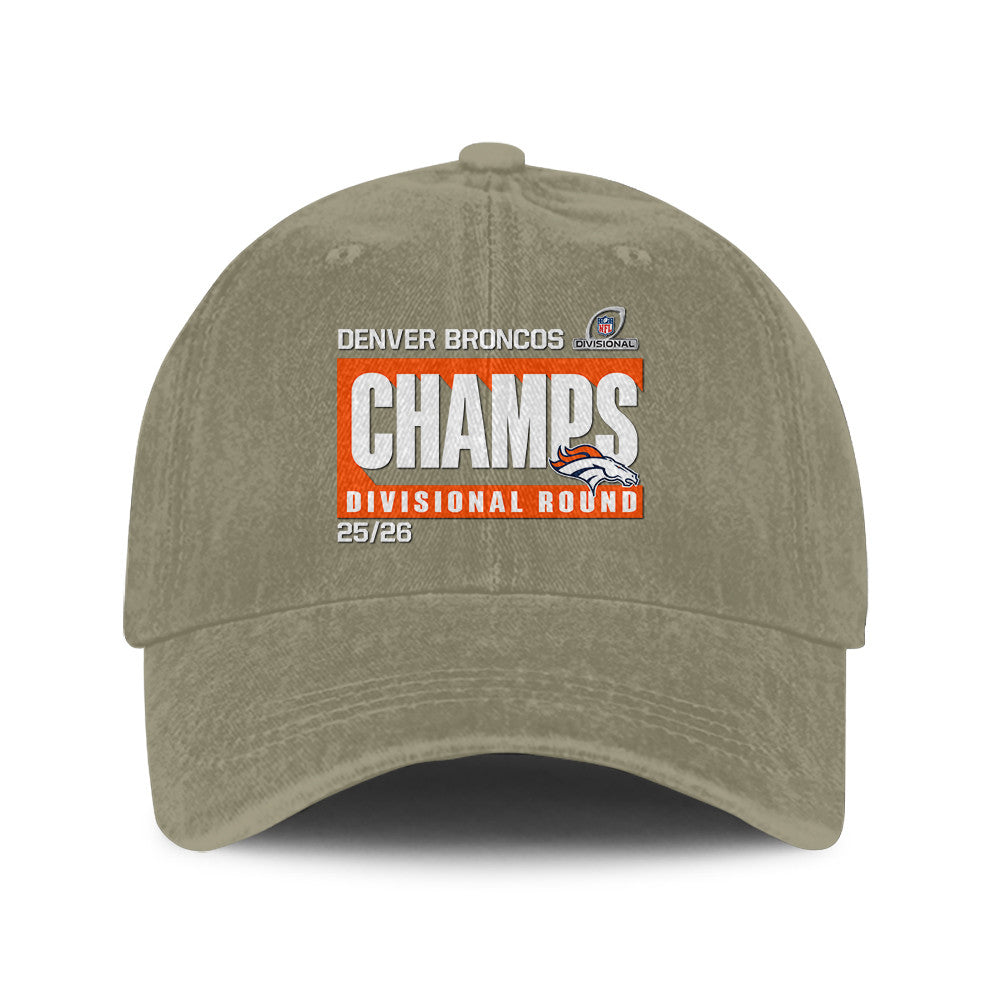 Denver Broncos Divisional Champs 25/26 Washed Cotton Cap – Printed Graphic - Olive Khaki