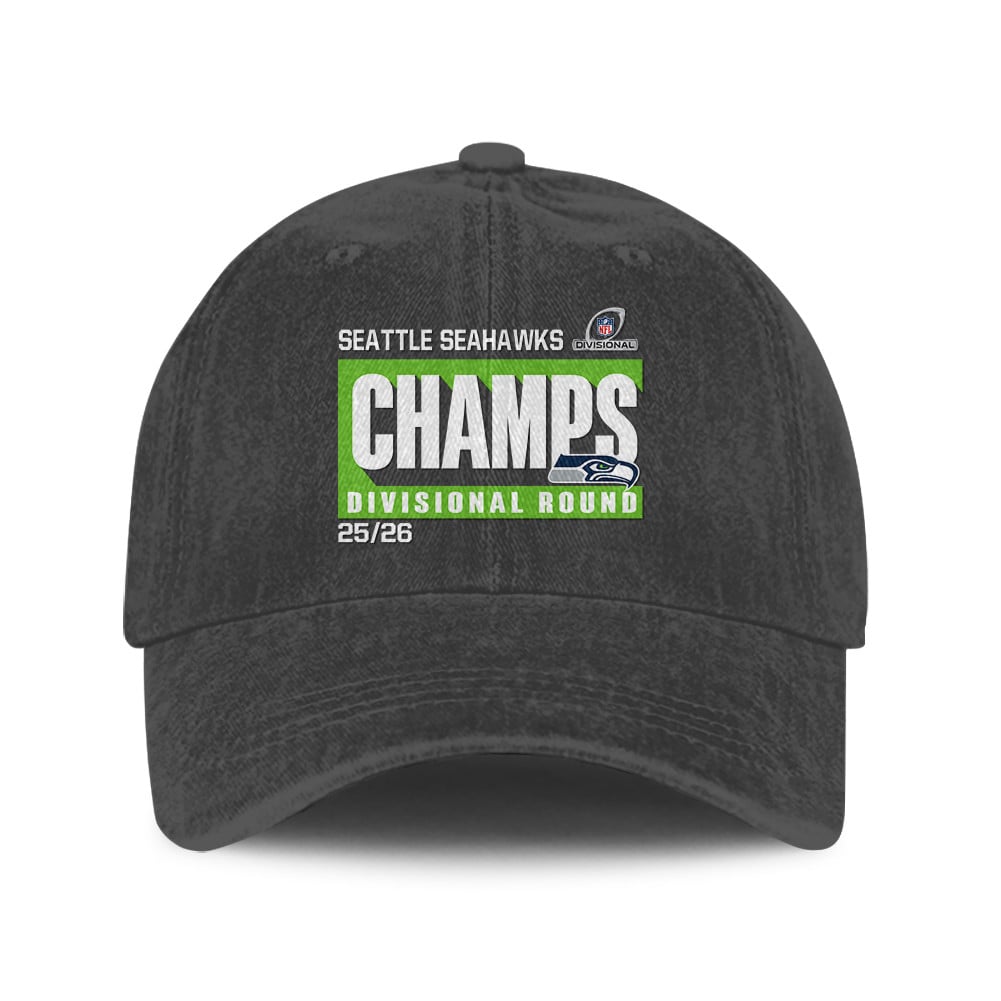 Seattle Seahawks Divisional Champs 25/26 Washed Cotton Cap – Printed Graphic - Dark Grey