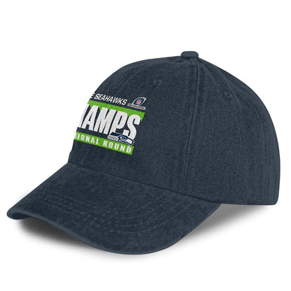 Seattle Seahawks Divisional Champs 25/26 Washed Cotton Cap – Printed Graphic - Navy