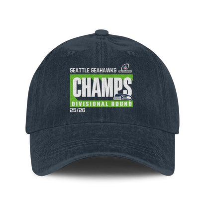 Seattle Seahawks Divisional Champs 25/26 Washed Cotton Cap – Printed Graphic - Navy