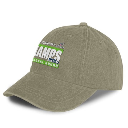 Seattle Seahawks Divisional Champs 25/26 Washed Cotton Cap – Printed Graphic - Olive Khaki