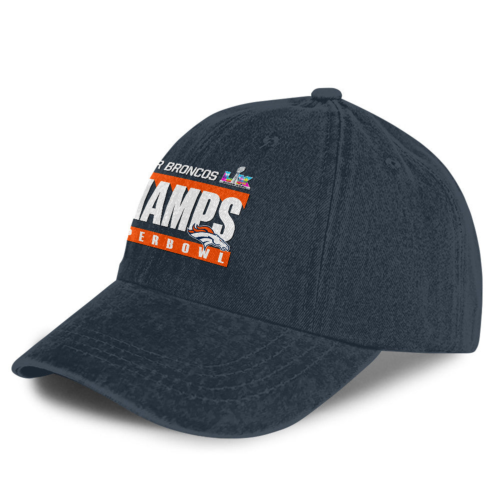Denver Broncos Super Bowl LX Champs 25/26 Washed Cap – Printed Graphic - Navy
