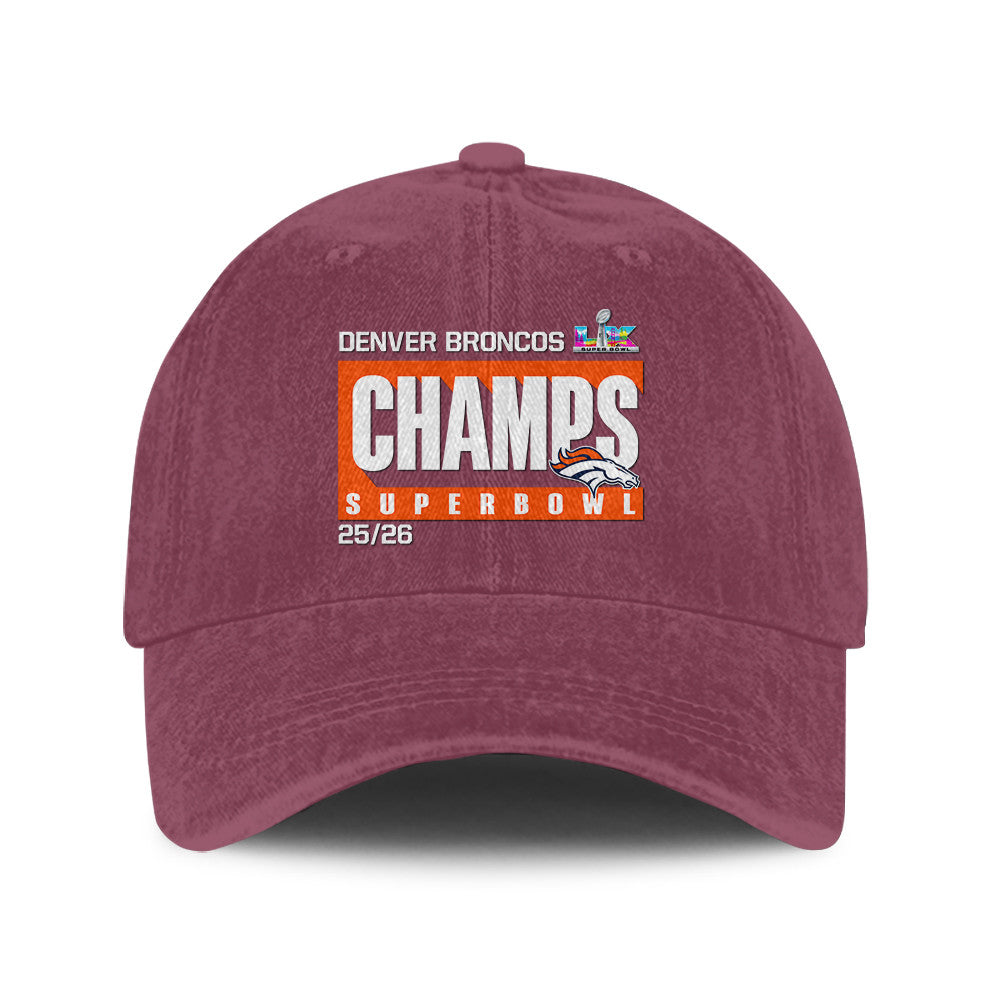Denver Broncos Super Bowl LX Champs 25/26 Washed Cap – Printed Graphic - Burgundy