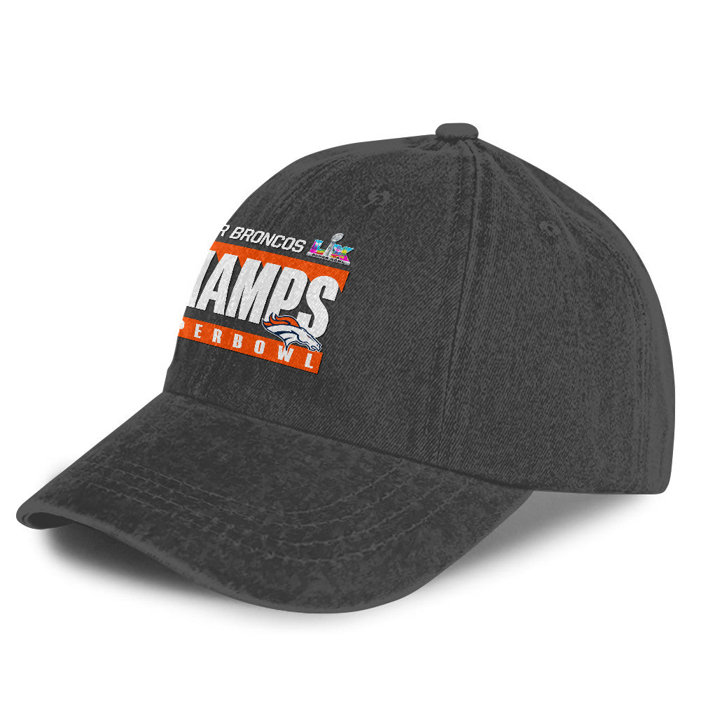 Denver Broncos Super Bowl LX Champs 25/26 Washed Cap – Printed Graphic - Dark Grey
