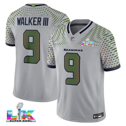 Kenneth Walker III 9 Seattle Seahawks 2026 Super Bowl LX - Wolf Gray Game Jersey