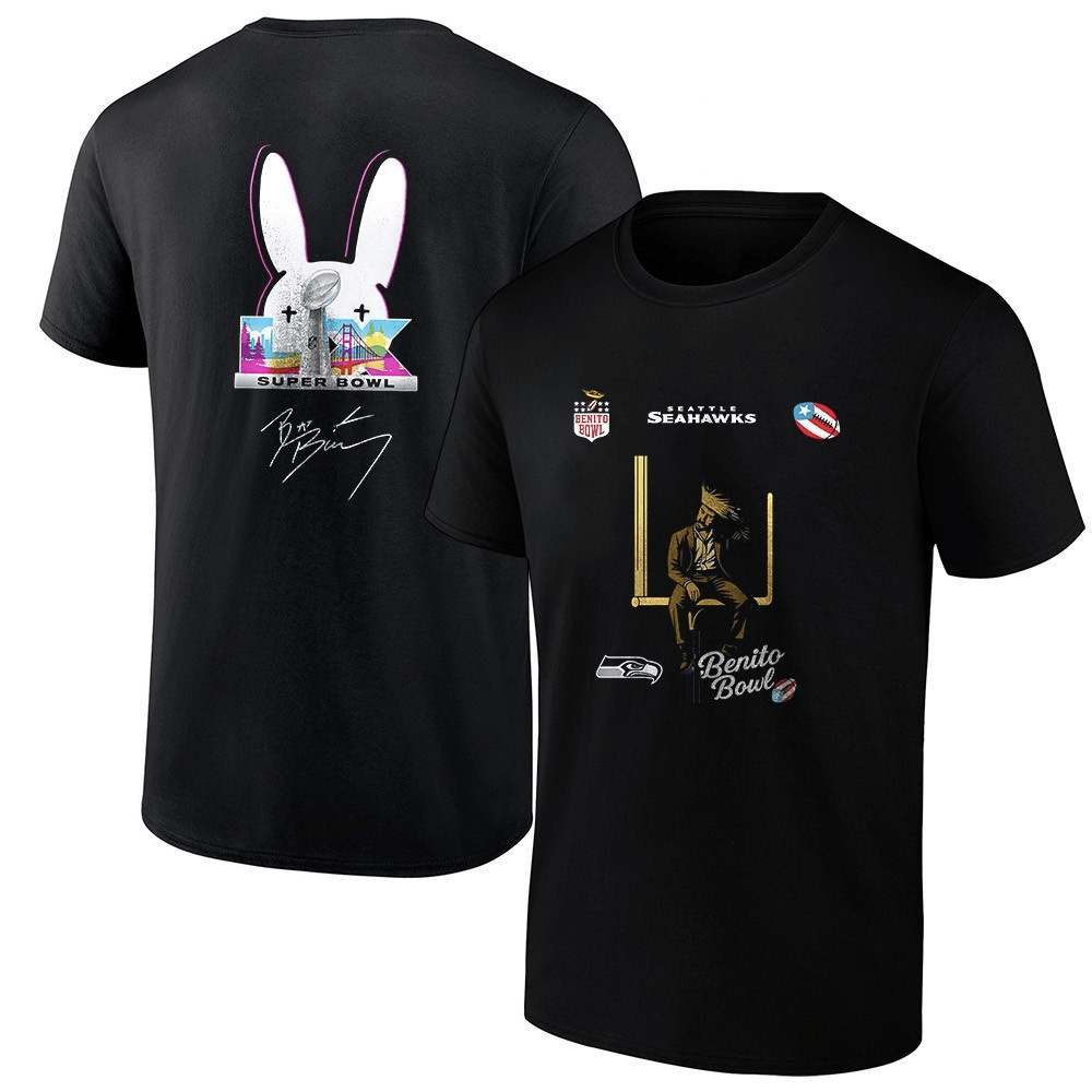 Seattle Seahawks x Bad Bunny 2026 Super Bowl LX Halftime Show T-Shirt - Black