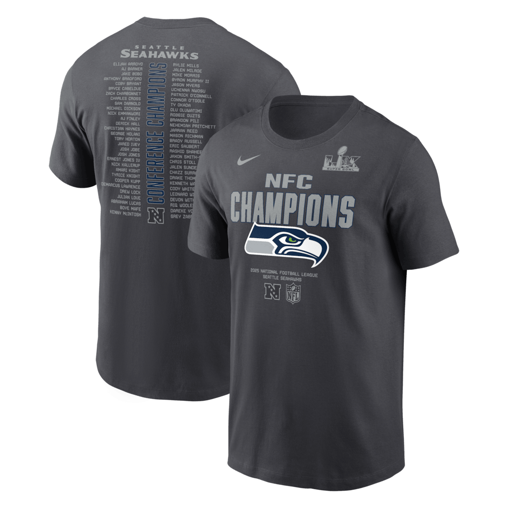 Seattle Seahawks 2025 NFC Champions Roster T-Shirt - Dark Grey