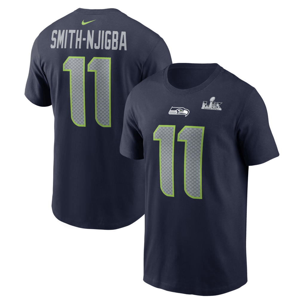Jaxon Smith-Njigba Seattle Seahawks Super Bowl LX Patch Palyer T-Shirt - Navy