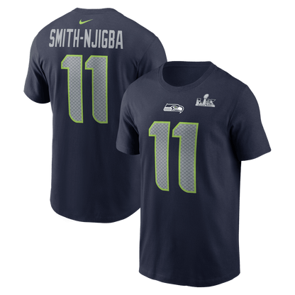 Jaxon Smith-Njigba Seattle Seahawks Super Bowl LX Patch Palyer T-Shirt - Navy