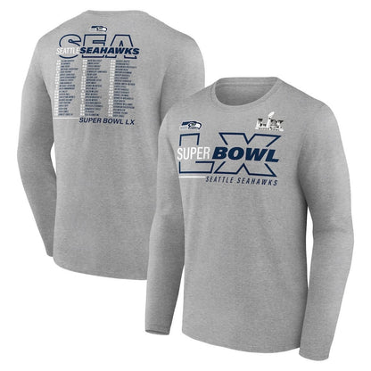 Seattle Seahawks Super Bowl LX Roster Long Sleeve T-Shirt - Heather Gray