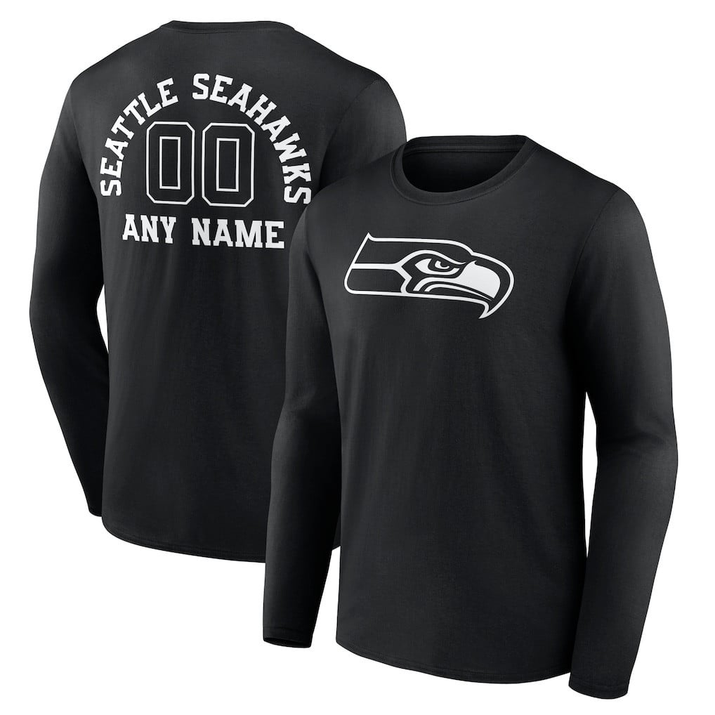 Seattle Seahawks Personalized Monochrome Long Sleeve T-Shirt - Black