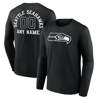 Seattle Seahawks Personalized Monochrome Long Sleeve T-Shirt - Black