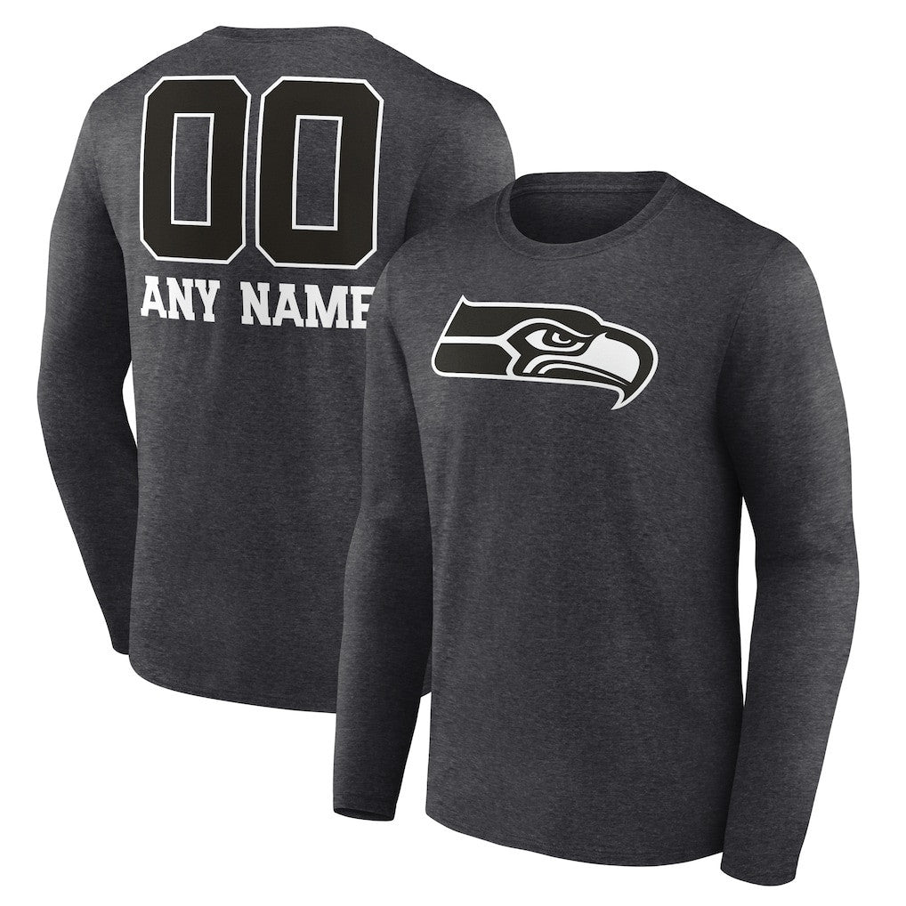 Seattle Seahawks Personalized Monochrome Long Sleeve T-Shirt - Charcoal