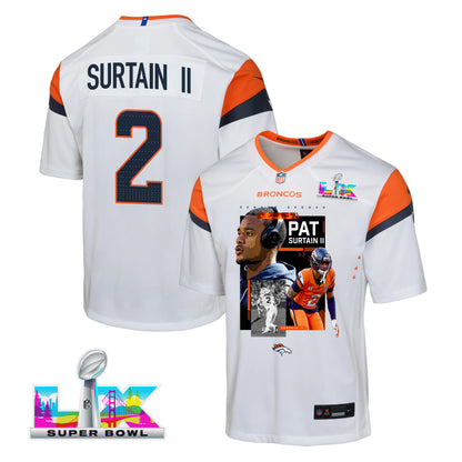 Pat Surtain II 2 Denver Broncos Super Bowl LX Championship-Caliber YOUTH Jersey – White