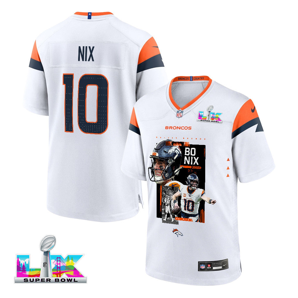 Bo Nix 10 Denver Broncos Super Bowl LX Future of Denver Game Jersey – White