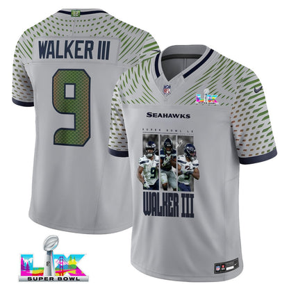 Kenneth Walker III 9 Seattle Seahawks Super Bowl LX Breakaway Speed Jersey – Grey