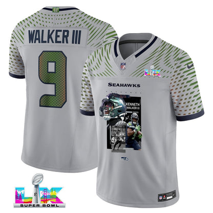 Kenneth Walker III 9 Seattle Seahawks Super Bowl LX Explosive Playmaker Jersey – Grey