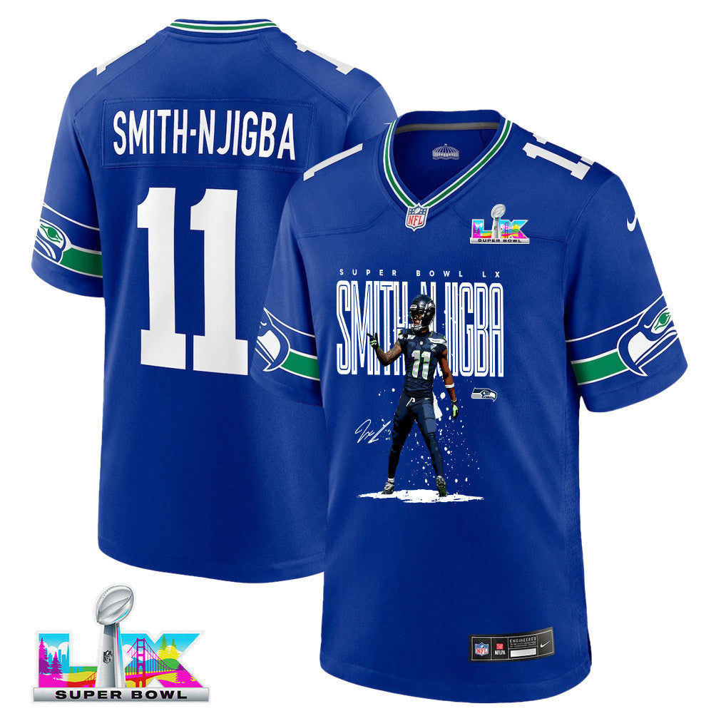 Jaxon Smith-Njigba 11 Seattle Seahawks Super Bowl LX Backfield Beast Jersey – Royal Blue