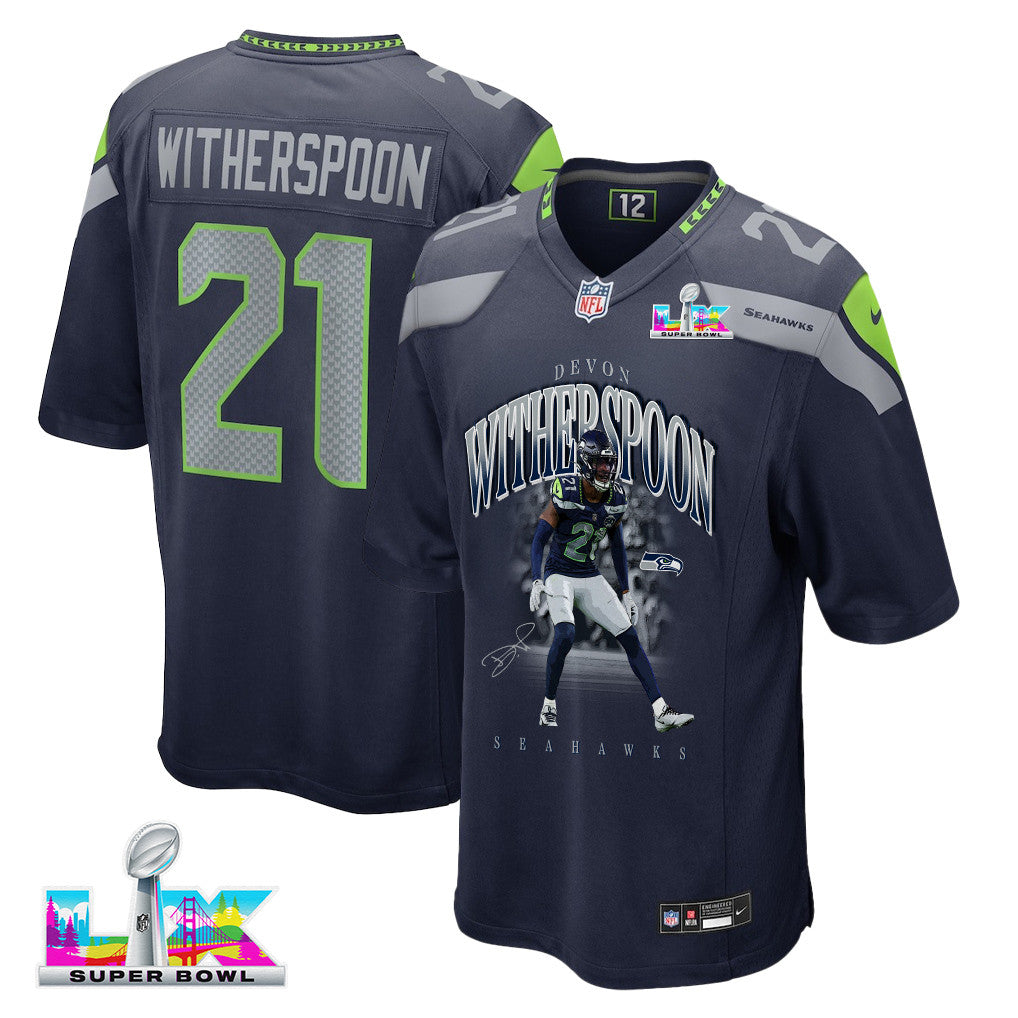 Devon Witherspoon 21 Seattle Seahawks Super Bowl LX Dynamic Ground Game Jersey – Navy