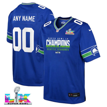 Seattle Seahawks Super Bowl LX Champions Royal Alternate Game YOUTH Jersey - Custom Name & Number