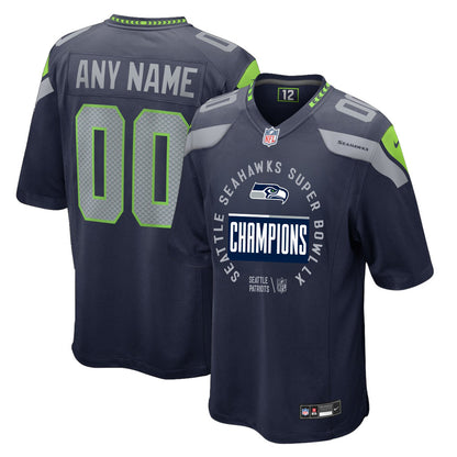 Seattle Seahawks Super Bowl LX Champions Personalized Team Game Jersey - College Navy