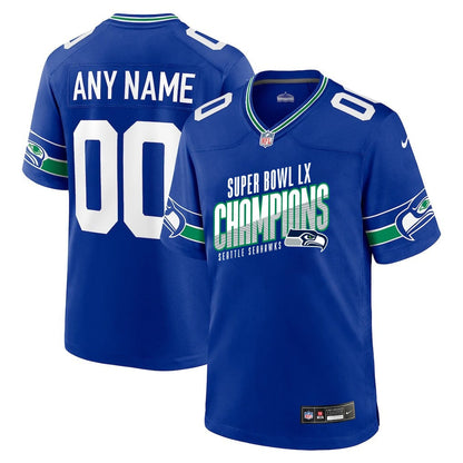 Seattle Seahawks Super Bowl LX Champions For Fan Edition Custom Alternate Game Jersey - Royal