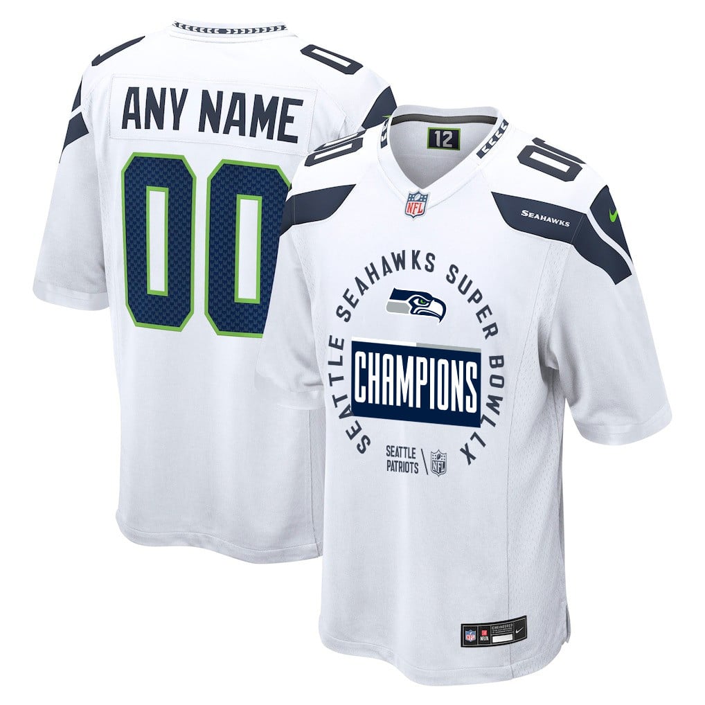 Seattle Seahawks Super Bowl LX Champions Personalized Game Jersey - White