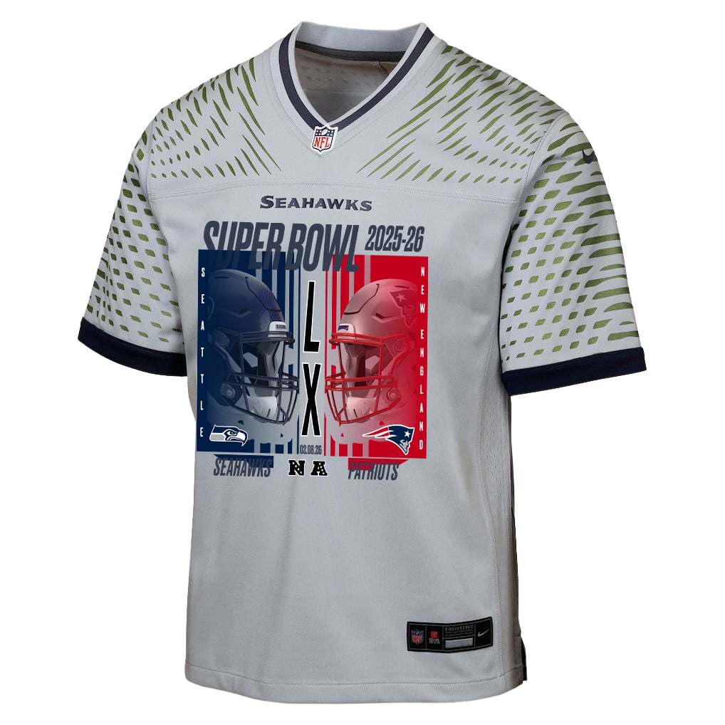 Seattle Seahawks Super Bowl LX Champions Confronting The Opponent Custom Rivalries Collection Game YOUTH Jersey - Gray