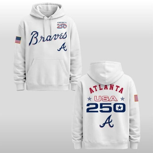 Atlanta Braves Celebration USA 250 Anniversary White Pullover Hoodie