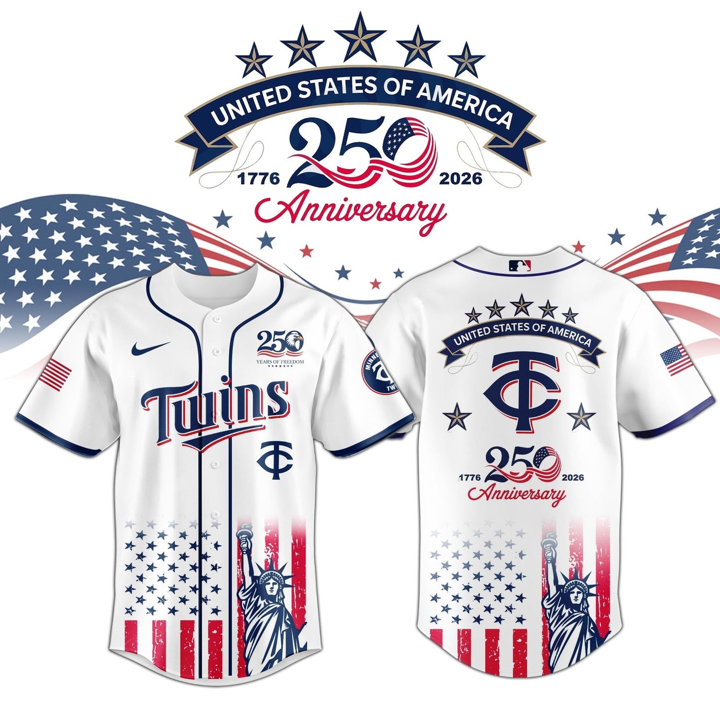 Minnesota Twins special America's 250th Anniversary Limited Edition 3D Baseball Jersey