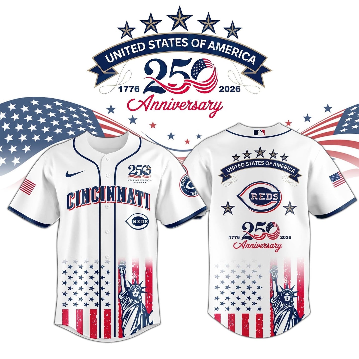 Cincinnati Reds special America's 250th Anniversary Limited Edition 3D Baseball Jersey