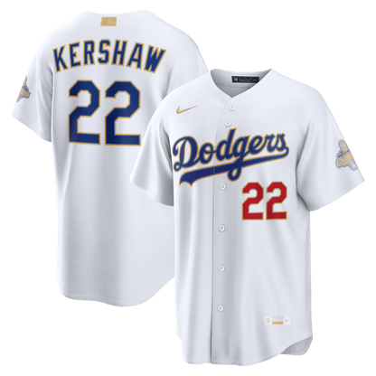 Clayton Kershaw 22 Los Angeles Dodgers 2026 Gold Collection Stadium Men Jersey - White