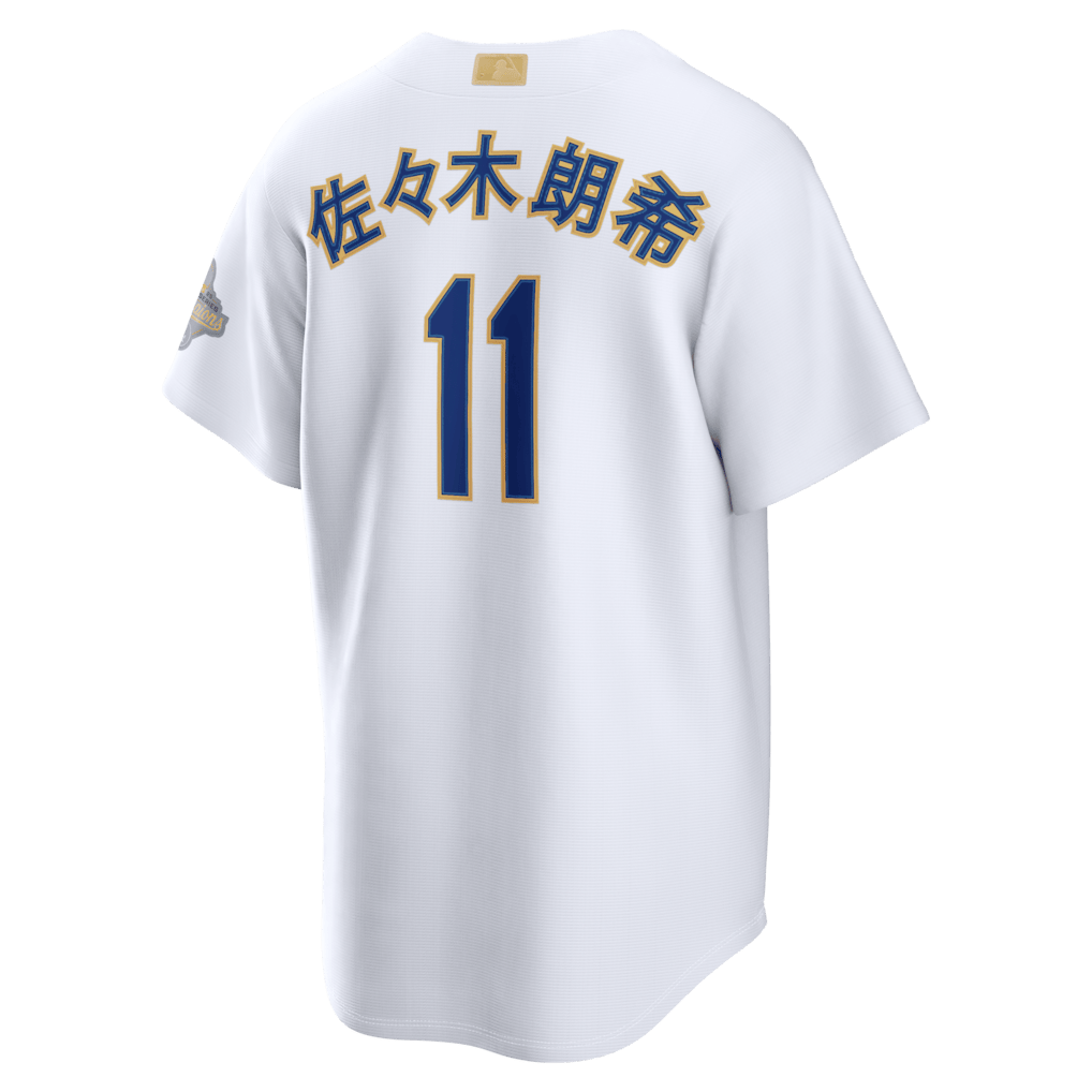 Roki Sasaki 11 Los Angeles Dodgers 2026 Gold Collection Kanji Stadium Men Jersey - White