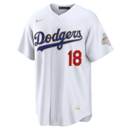 Yoshinobu Yamamoto 18 Los Angeles Dodgers 2026 Gold Collection Kanji Stadium Men Jersey - White