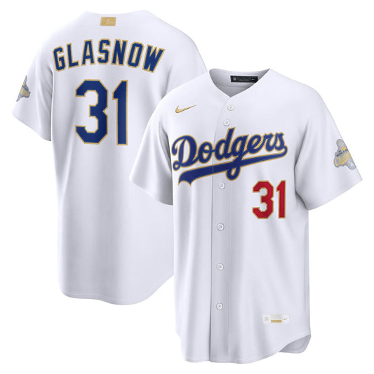 Tyler Glasnow 31 Los Angeles Dodgers 2026 Gold Collection Stadium Men Jersey - White