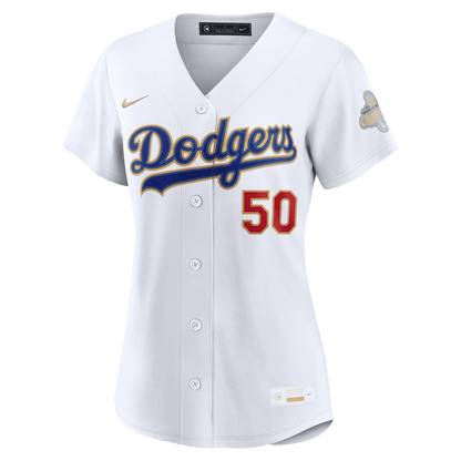 Mookie Betts 50 Los Angeles Dodgers Women's 2026 Gold Collection Stadium Jersey - White