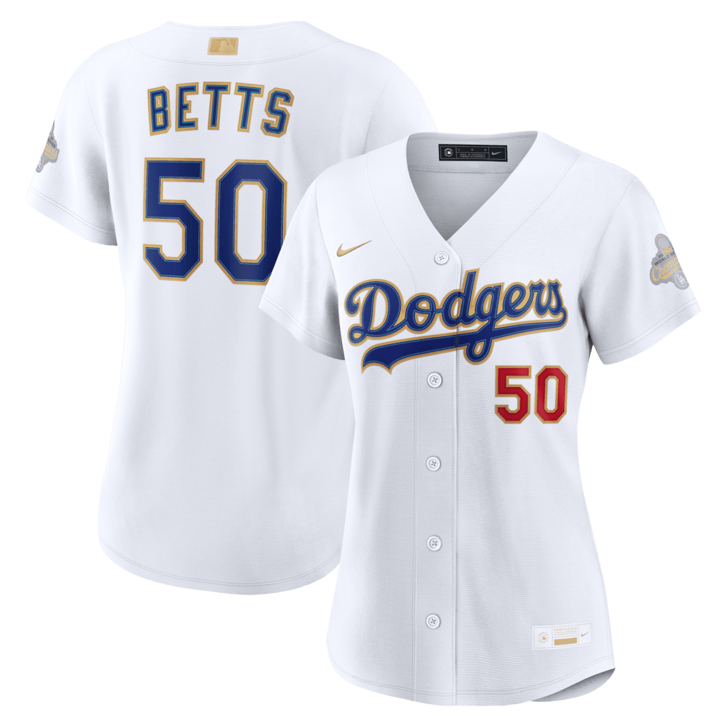 Mookie Betts 50 Los Angeles Dodgers Women's 2026 Gold Collection Stadium Jersey - White