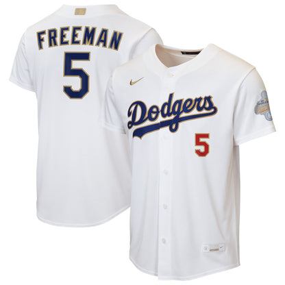 Freddie Freeman 5 Los Angeles Dodgers 2026 Gold Collection Home YOUTH Jersey - White