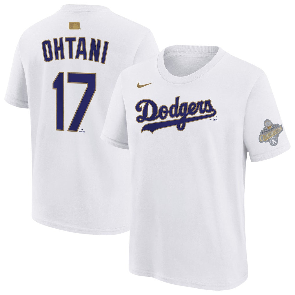 Shohei Ohtani 17 Los Angeles Dodgers 2026 Gold Collection Name & Number T-Shirt - White