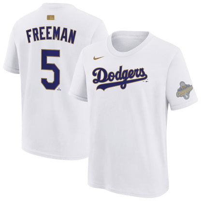 Freddie Freeman 5 Los Angeles Dodgers 2026 Gold Collection Name & Number T-Shirt - White
