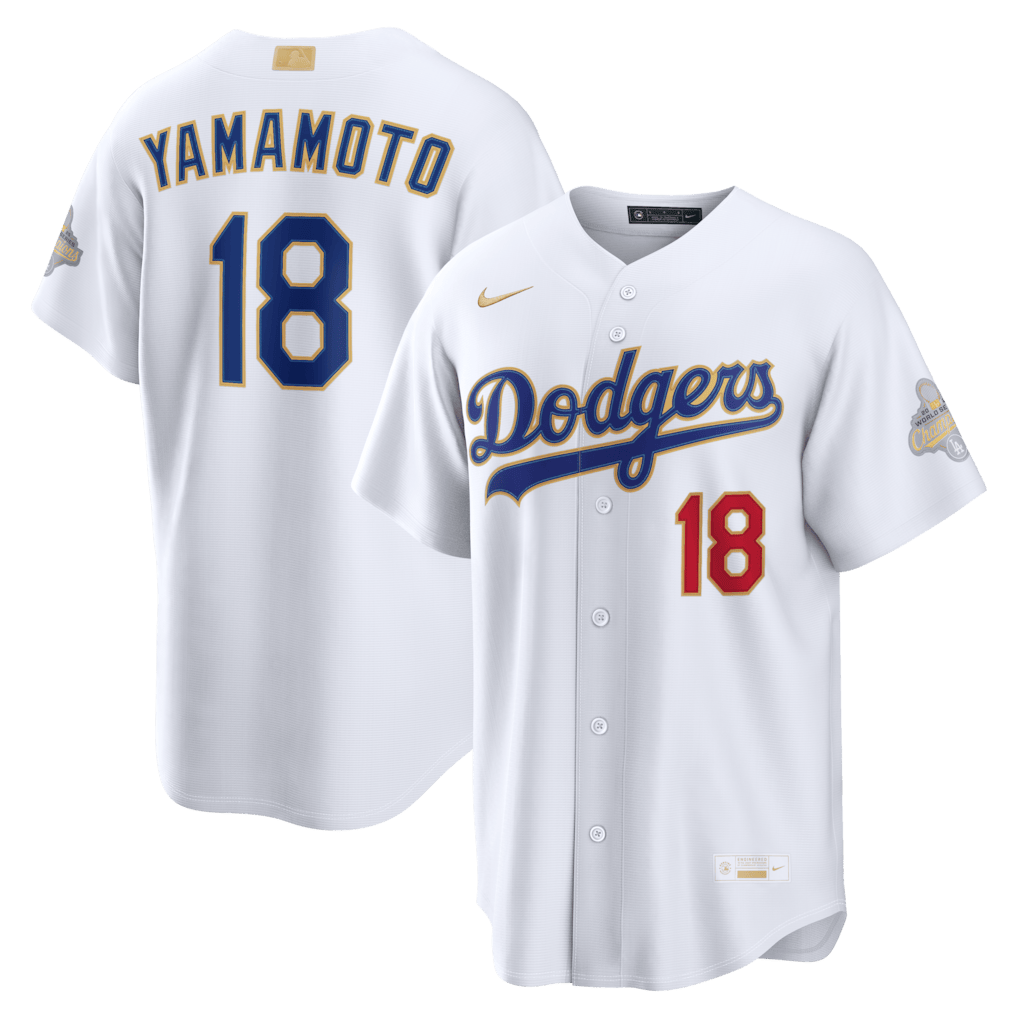 Yoshinobu Yamamoto 18 Los Angeles Dodgers 2026 Gold Collection Stadium Men Jersey - White