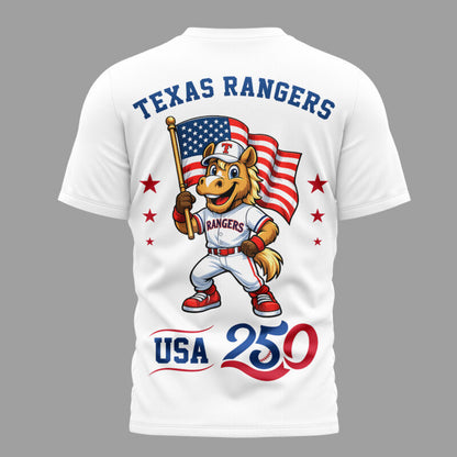Texas Rangers x 250 Years Of America Premium All Over Printed T-shirt - White
