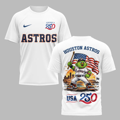 Houston Astros x 250 Years Of America Premium All Over Printed T-shirt - White