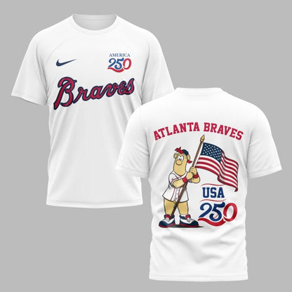 Atlanta Braves x 250 Years Of America Premium All Over Printed T-shirt - White