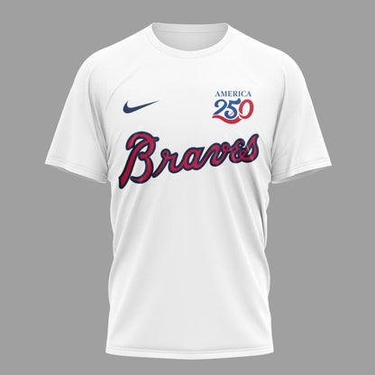 Atlanta Braves x 250 Years Of America Premium All Over Printed T-shirt - White