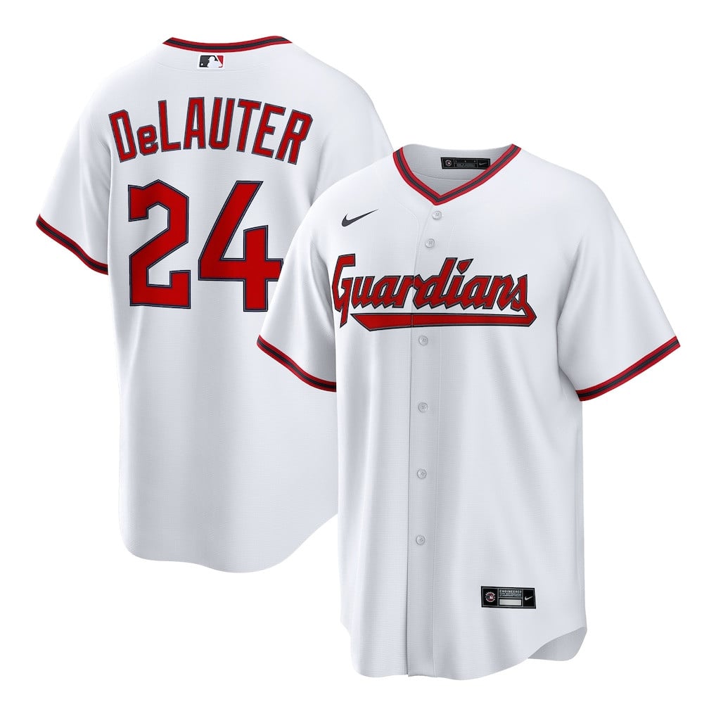 Chase DeLauter 24 Cleveland Guardians Home Men Jersey - White