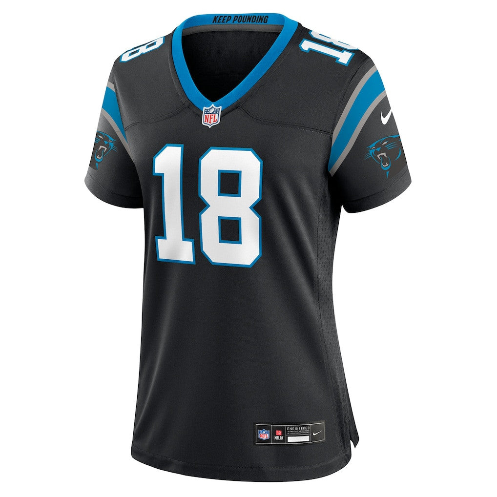 Jalen Coker 18 Carolina Panthers Women's Team Game Jersey - Black